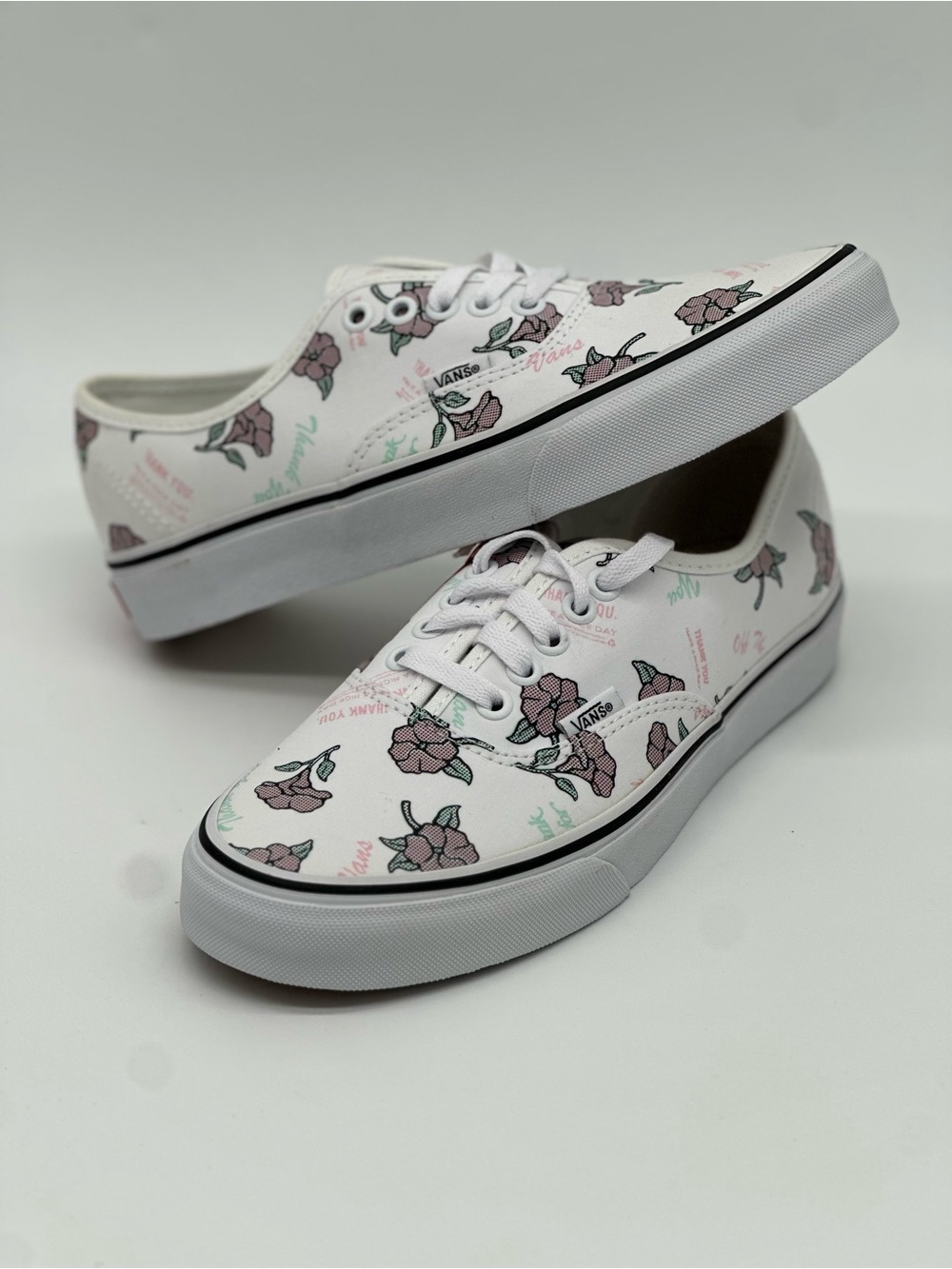 Vans White Low-Top Sneakers with Pink Floral Print - Picture 8 of 9